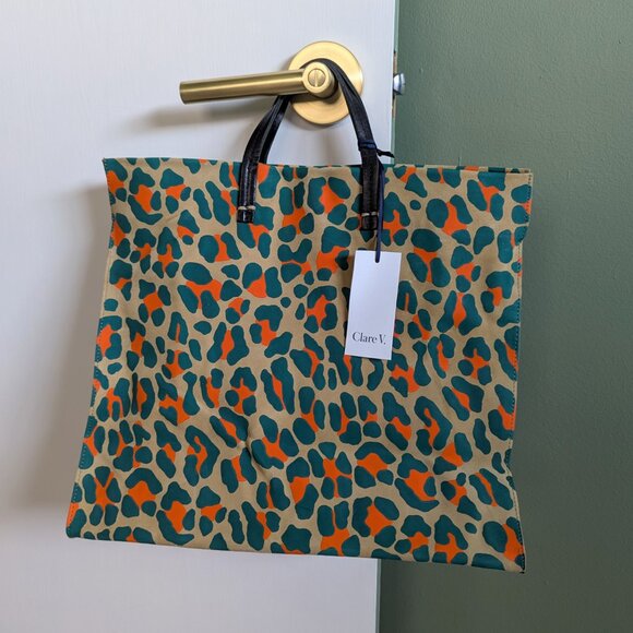 Clare V NWT Leopard Cheetah Print Neon Tote Bag Animal Print Cat Handbag Leather - Picture 11 of 13